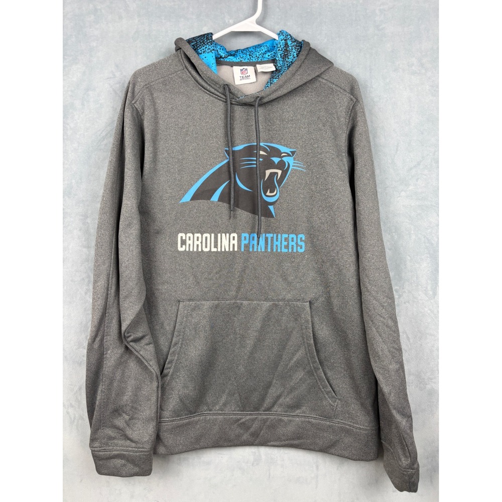 NFL Team Apparel Carolina Panthers Hoodie Mens Large Gray Blue Fleece Sweatshirt